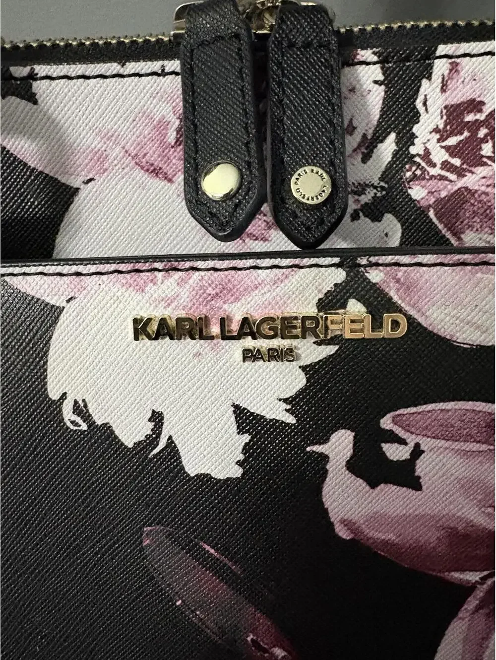 Karl Lagerfeld Paris Saffiano Floral Dome Satchel Handbag - Black & Pink